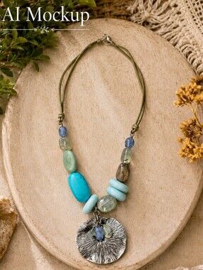 Peyote Bird Free Spirit Pendent Necklace Green/Teal Artisan Made
